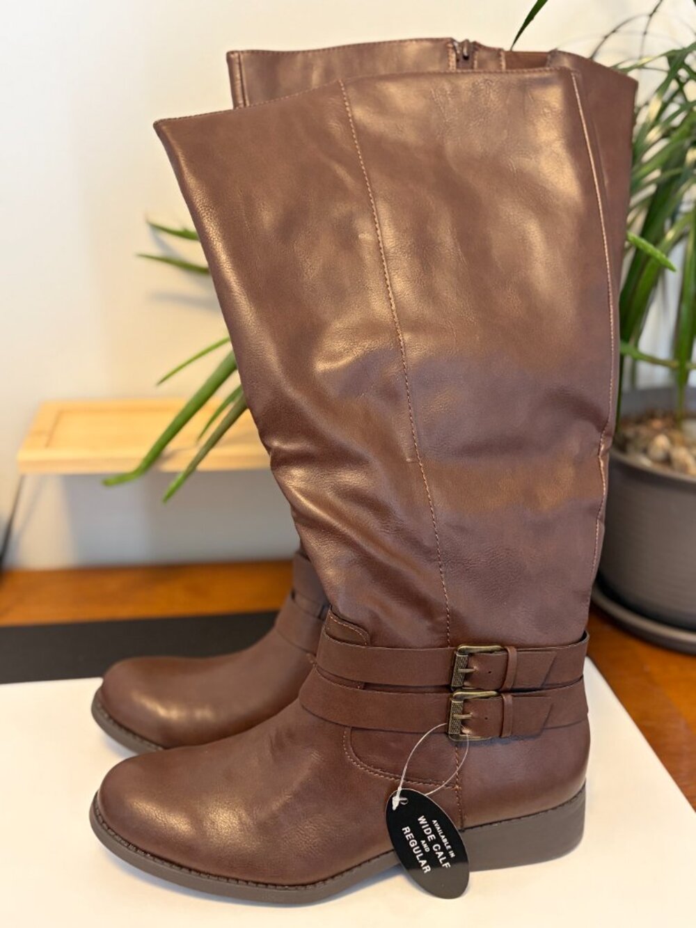 Women's Style & Co. Maliaa Wide-Calf Buckled Riding Boots Size 10- Brown